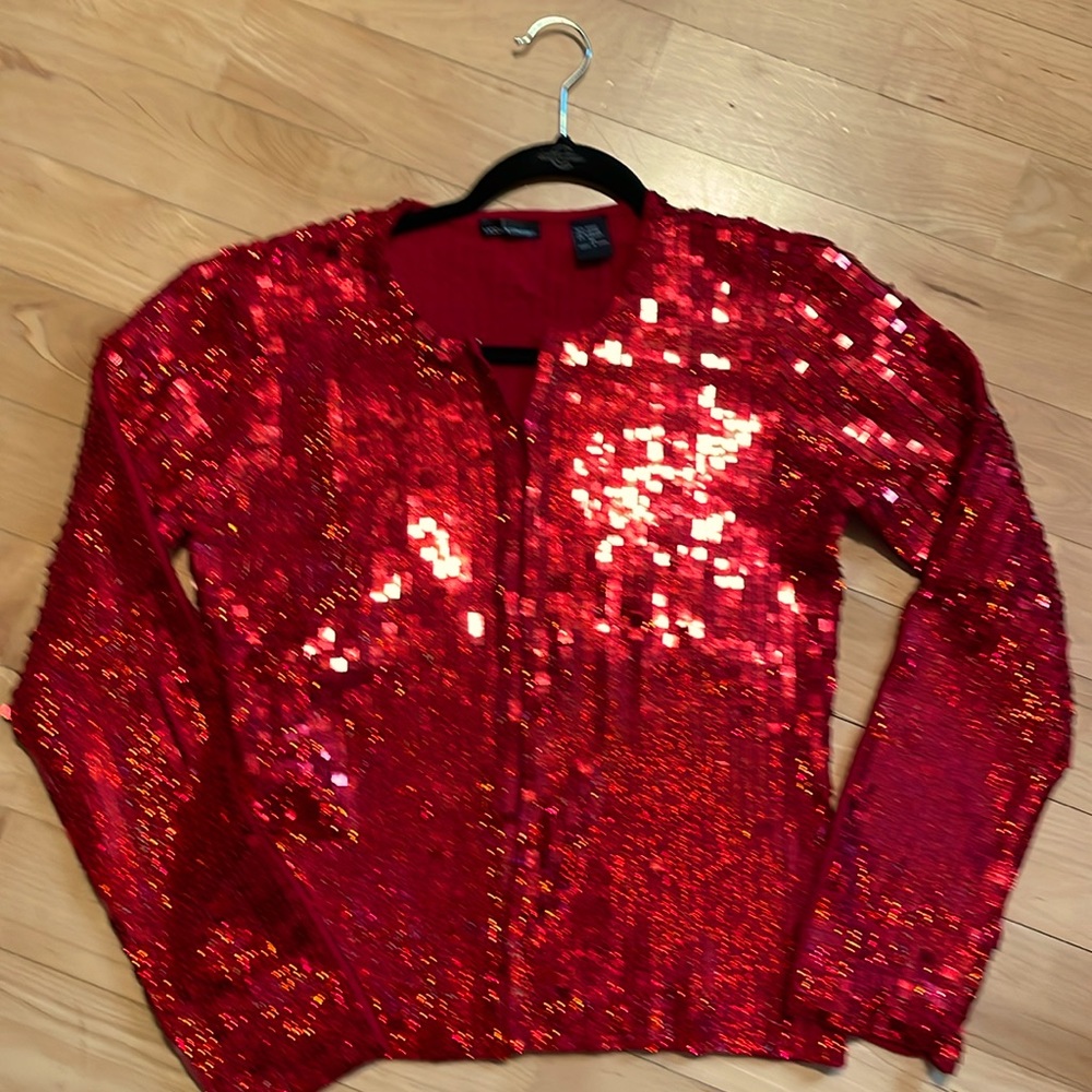 Glam holiday party or Valentines sequined knit top!! Worn 1 or 2x max, size M